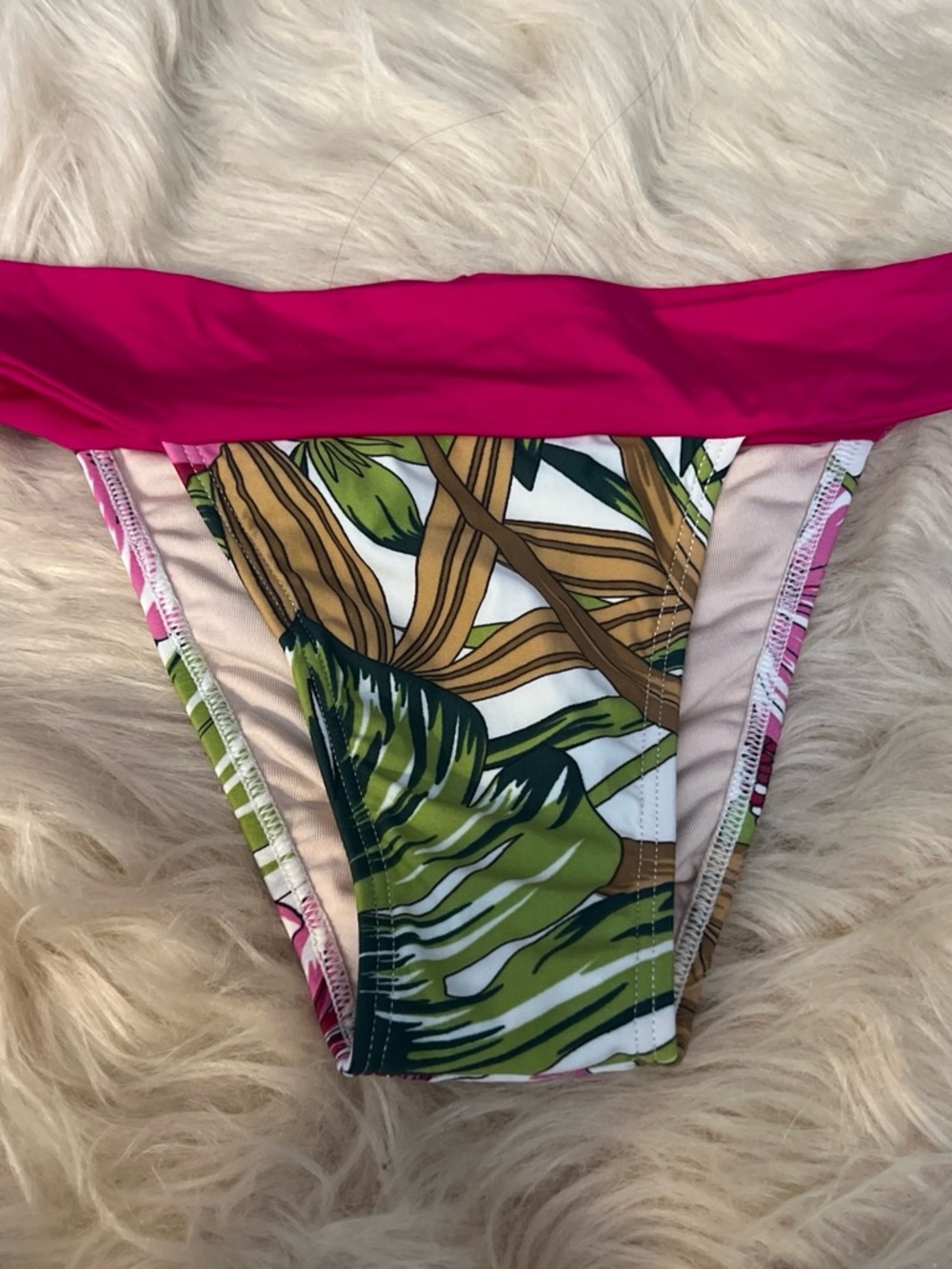 Palheta Women’s Tropical Print Bikini Bottom with Pink Band